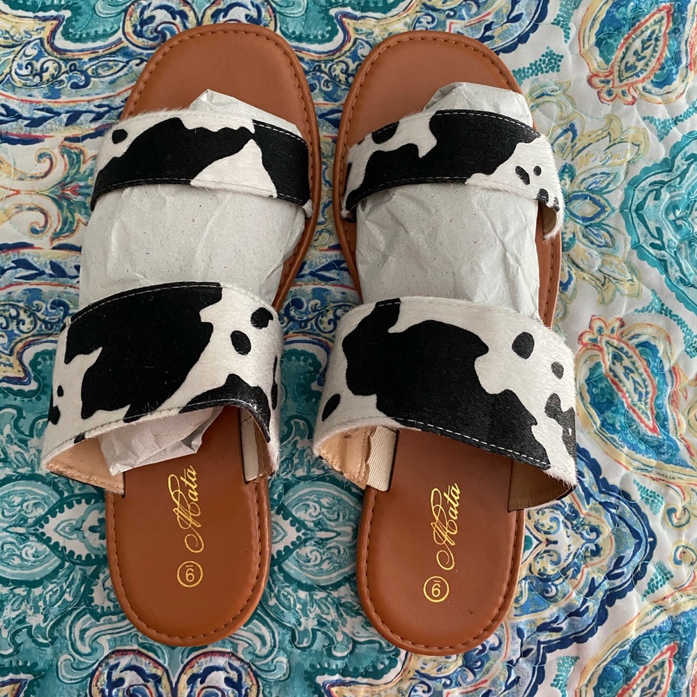 Cow print sandals